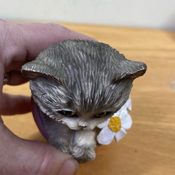Vtg Silver Tabby Cat Playful in a Pot Collectible Figurine - My Kitty Collection - Picture 6 of 12